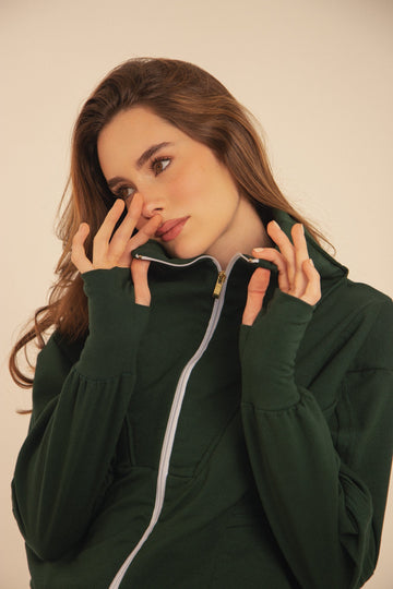 TBWCollection Jacket One Size / Bottle Green Zipper Jacket